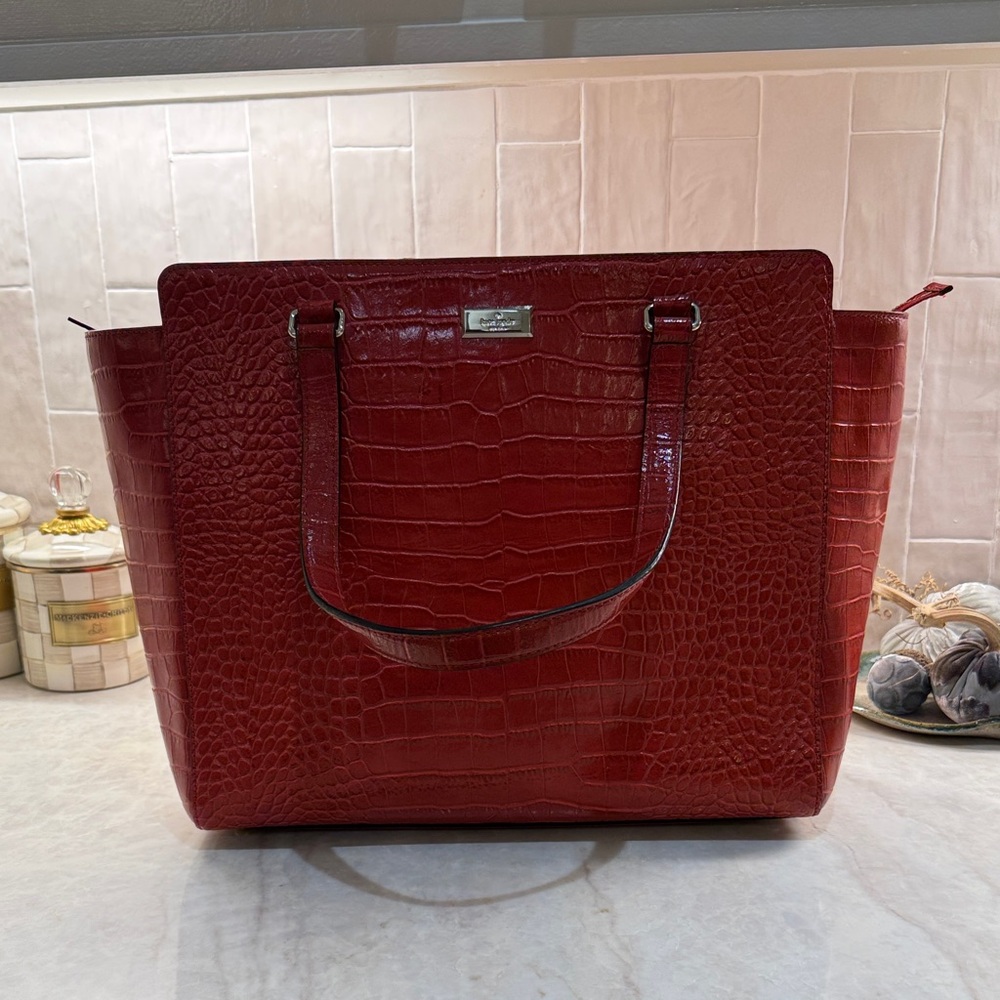 Kate Spade Red Croc-Embossed Tote